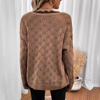 New Solid Color Pullover Long Sleeve Lace Edge Sweater For Women