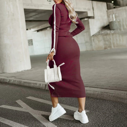 Women's 2 Piece Skirt Set, Fall Long Sleeve Sweatshirt With Midi Skirt Casual Lounge Outfit