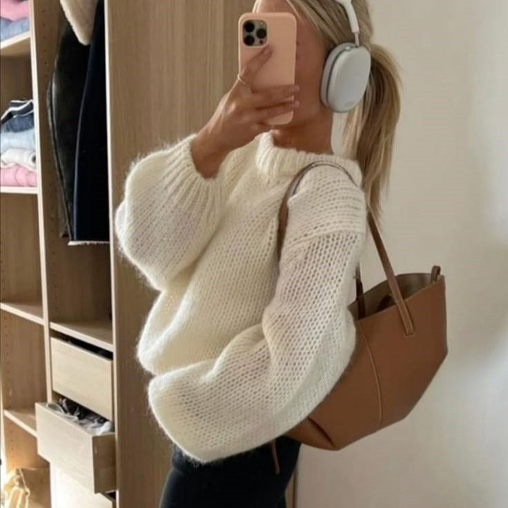 Women's Solid Color Round Neck Loose Casual Knitted Sweater