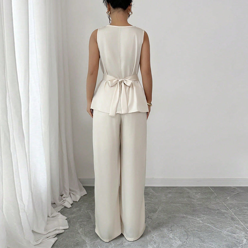 Women's Sleeveless Top Straight-leg Trousers Suit