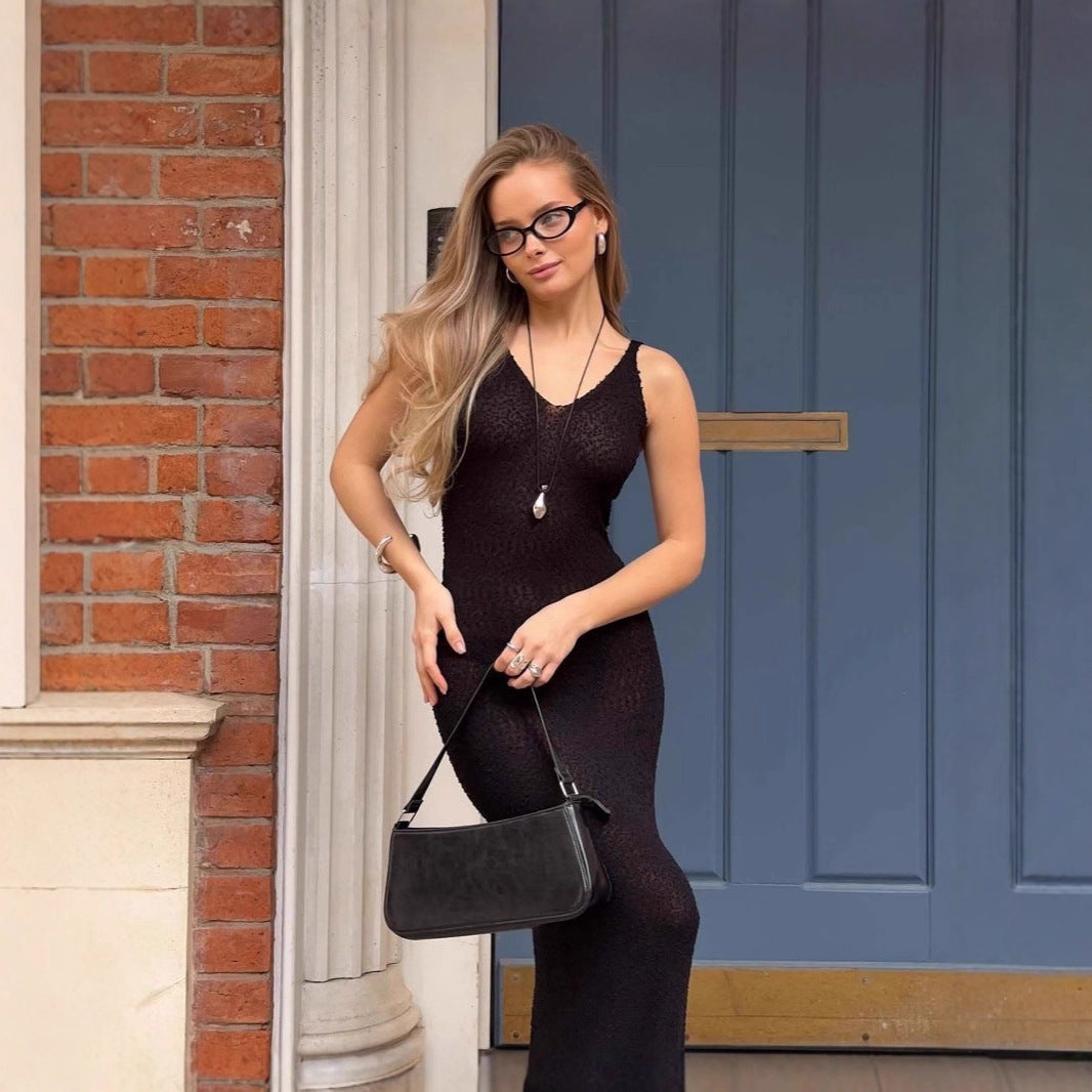 Long Elegant Tight Lazy V-neck Vest Dress