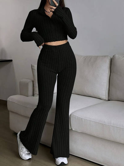 Women's Turtlenecks Wide Leg High Waist Suit