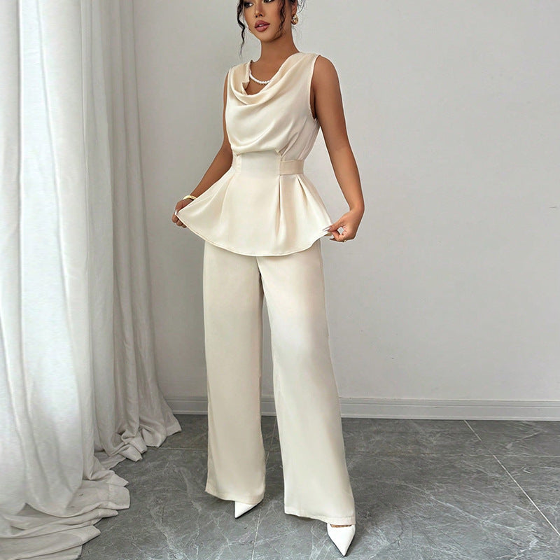 Women's Sleeveless Top Straight-leg Trousers Suit