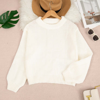 Women's Solid Color Round Neck Loose Casual Knitted Sweater