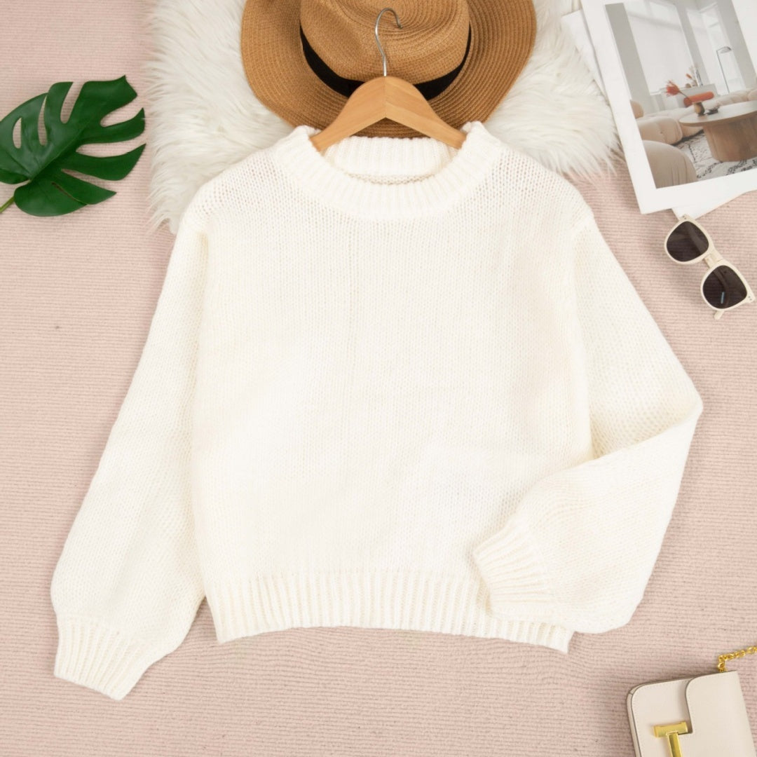 Women's Solid Color Round Neck Loose Casual Knitted Sweater