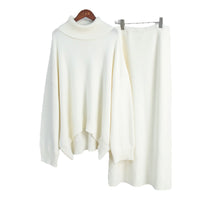 Casual Solid Color Turtleneck Sweater Skirt Suit