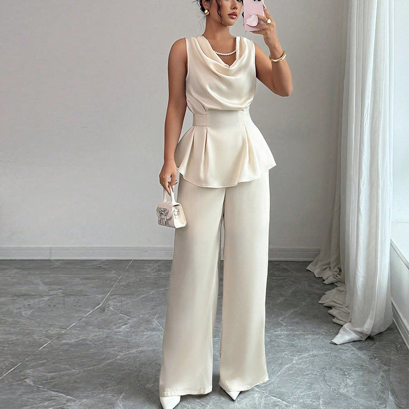 Women's Sleeveless Top Straight-leg Trousers Suit