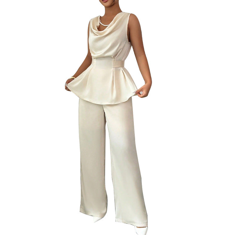 Women's Sleeveless Top Straight-leg Trousers Suit