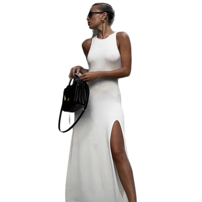 Sexy Tight Split Knitted Women's Vest Long Dress