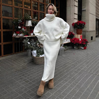 Casual Solid Color Turtleneck Sweater Skirt Suit